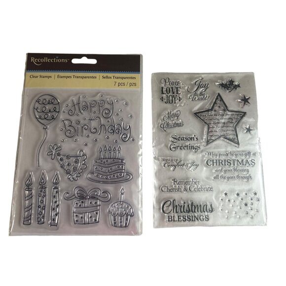 Recollections Clear Stamps Set 7 Pcs - Birthday + Unbranded Christmas - Picture 1 of 4